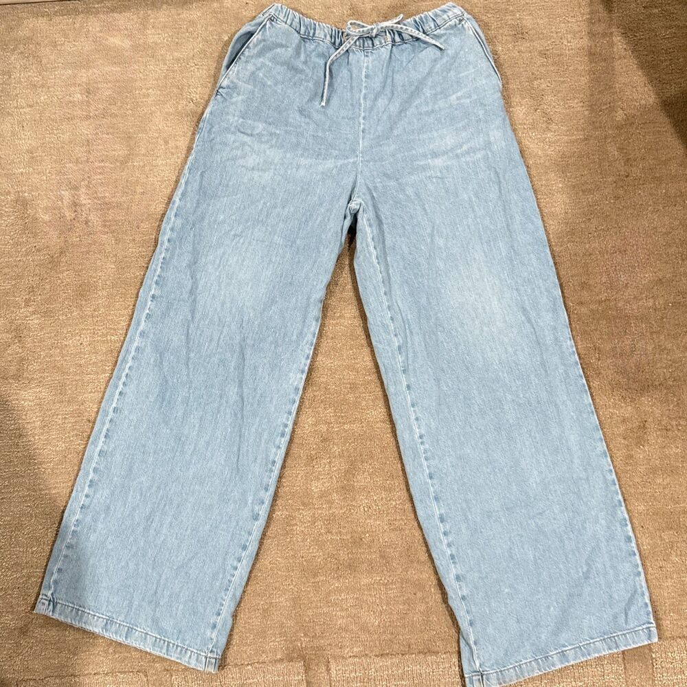 Womens Light Wash Drawstring Jeans